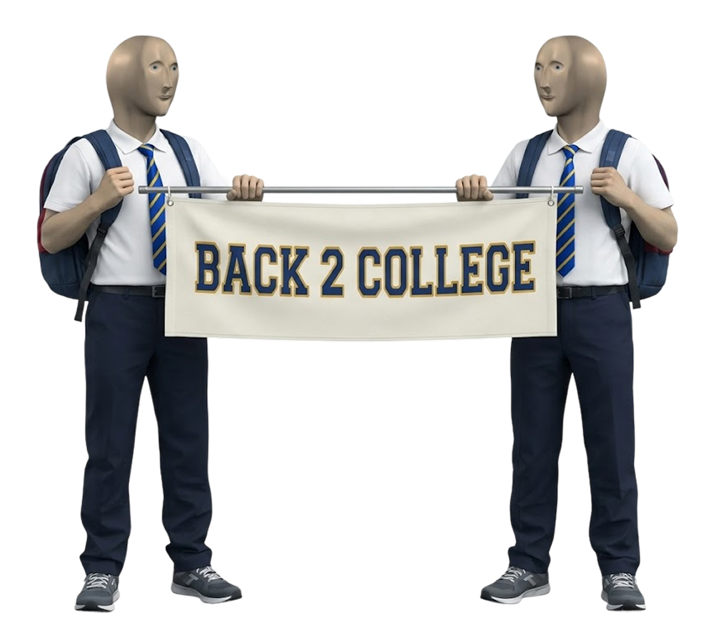 Two College guys holding a Back2College banner