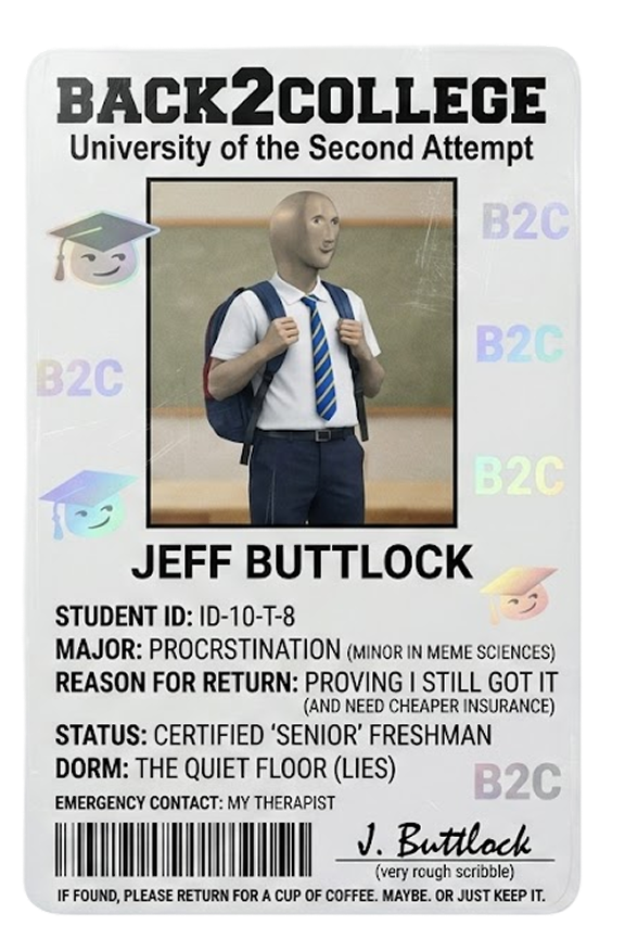 Back2College student ID card for Jeff Buttlock